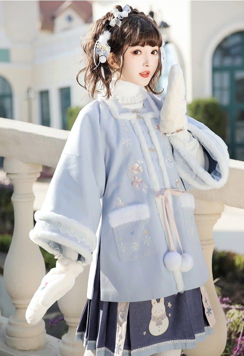 Traditional Women Elegant Hlaf Sleeve Autumn Winter New Hanfu Suit Novelty Thick Blue Cosplay Costumes Stage Performance Cloth | Tryst Hanfus