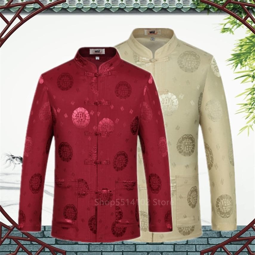 Male New Year Chinese Traditional Tops Man Tai Chi Long Sleeve Shirt Festival Party Banquet Tang Suit Vintage Cheongsam Clothing