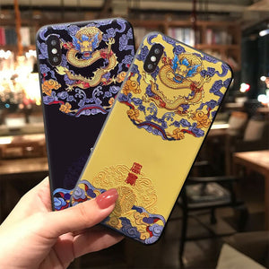 Chinese Style 3D Emboss Phone Case For iPhone X XS XR 11 12 13 Pro MAX 6 7 8Plus SE2 Soft Silicone Back Covers Matte Phone Cases