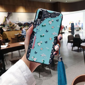 Chinese Style Embossed Tassel Phone Case for iPhone 11 12 13 Pro Max XS MAX XR Soft Back Cover for iPhone X 8 7 6S 6 Plus Coque