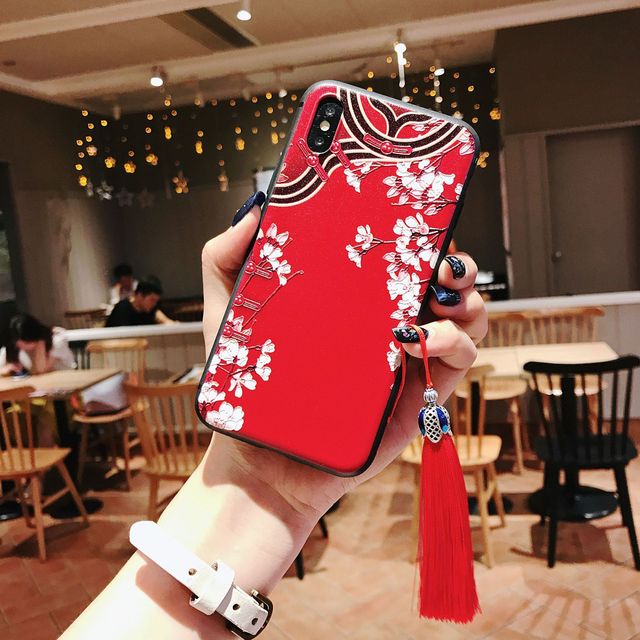 Chinese Style Embossed Tassel Phone Case for iPhone 11 12 13 Pro Max XS MAX XR Soft Back Cover for iPhone X 8 7 6S 6 Plus Coque