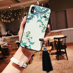 Load image into Gallery viewer, Chinese Style Embossed Tassel Phone Case for iPhone 11 12 13 Pro Max XS MAX XR Soft Back Cover for iPhone X 8 7 6S 6 Plus Coque
