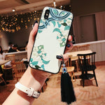 Muatkan imej ke dalam penonton Galeri, Chinese Style Embossed Tassel Phone Case for iPhone 11 12 13 Pro Max XS MAX XR Soft Back Cover for iPhone X 8 7 6S 6 Plus Coque
