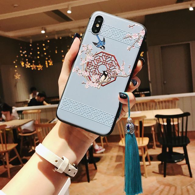 Chinese Style Embossed Tassel Phone Case for iPhone 11 12 13 Pro Max XS MAX XR Soft Back Cover for iPhone X 8 7 6S 6 Plus Coque