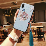 Load image into Gallery viewer, Chinese Style Embossed Tassel Phone Case for iPhone 11 12 13 Pro Max XS MAX XR Soft Back Cover for iPhone X 8 7 6S 6 Plus Coque
