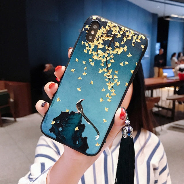 Chinese Style Embossed Tassel Phone Case for iPhone 11 12 13 Pro Max XS MAX XR Soft Back Cover for iPhone X 8 7 6S 6 Plus Coque