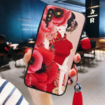 Load image into Gallery viewer, Chinese Style Embossed Tassel Phone Case for iPhone 11 12 13 Pro Max XS MAX XR Soft Back Cover for iPhone X 8 7 6S 6 Plus Coque
