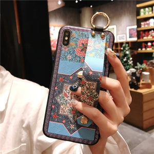 Retro flowers Wirst Strap Soft TPU Case For iphone 7 8 6S plus Case For iphone 12 Mini 11 13 Pro X XS MAX XR  phone Holder Case