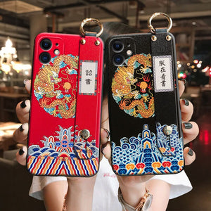 Chinese Style Pattern Phone Case for iPhone X XS XR 11 12 13 Pro MAX 7 8 Plus Capa Soft TPU Back Covers Cozy Matte Phone Cases