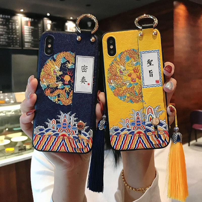 Chinese Style Pattern Phone Case for iPhone X XS XR 11 12 13 Pro MAX 7 8 Plus Capa Soft TPU Back Covers Cozy Matte Phone Cases