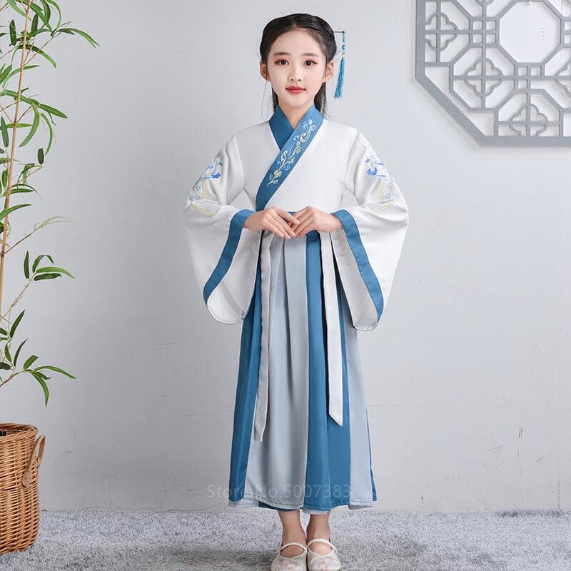 Children Ancient Costume Hanfu Boys Girls Traditional Chinese Folk Dance Clothes Retro Embroidery Dress Stage Performance Wear | Tryst Hanfus